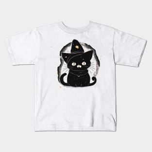 Cute black Halloween kitty in a hat Kids T-Shirt